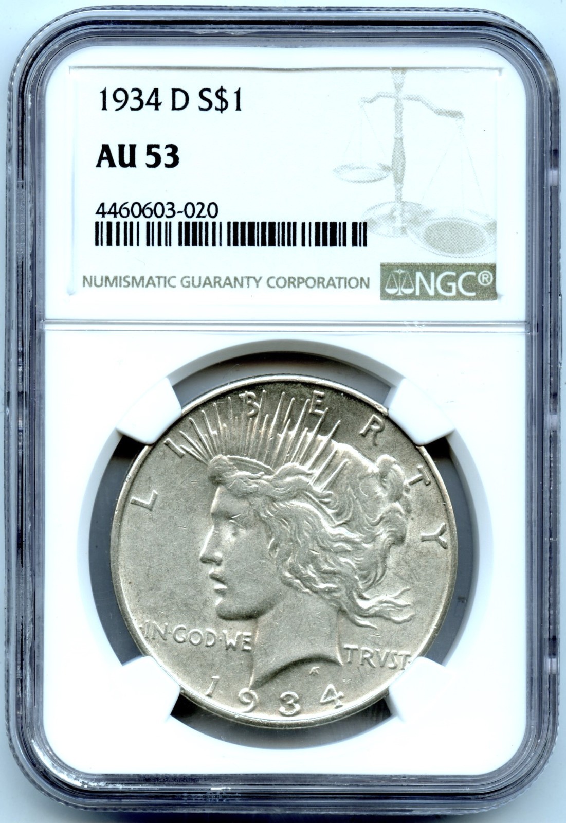 1934-D Peace Dollar, NGC AU53