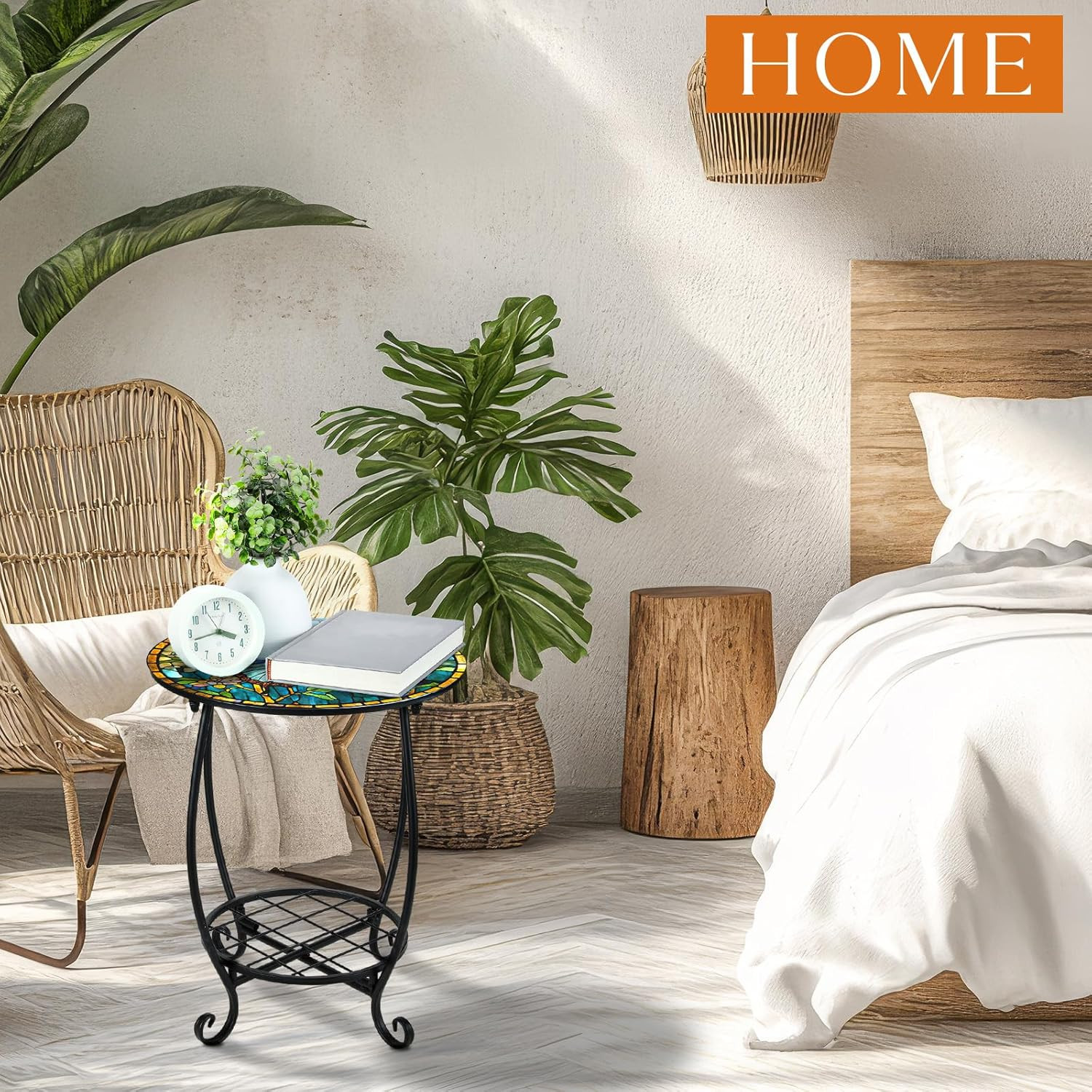 Small Round Mosaic Side Table for Indoor Outdoor Use - 14 Inch