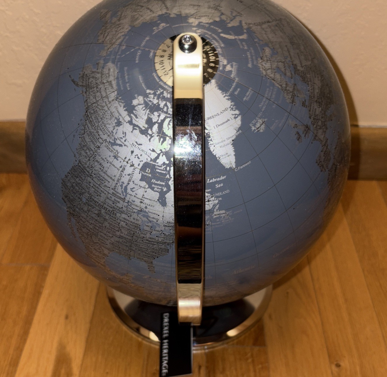 NWT Drexel Heritage World Silver Globe Chrome Metal Base