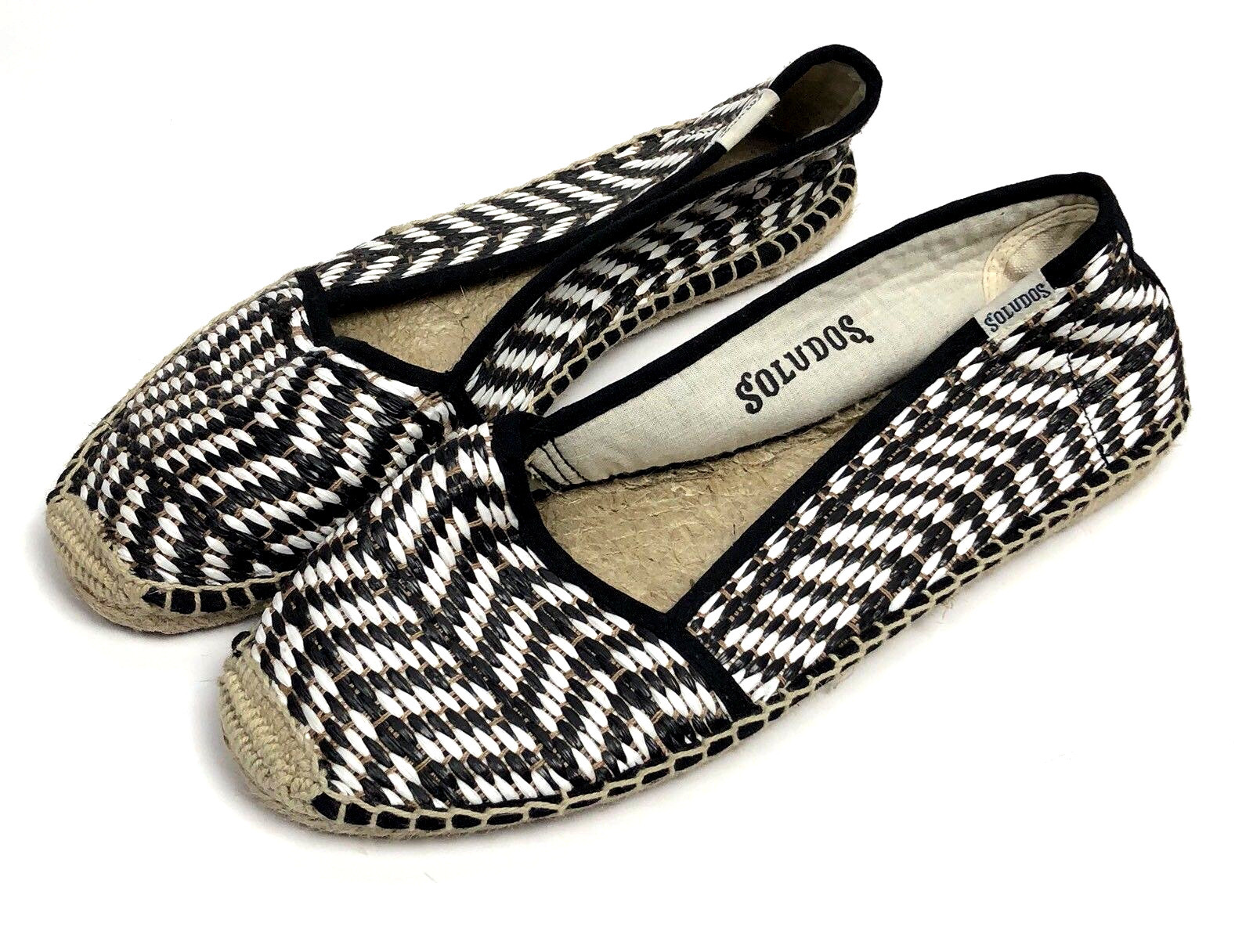 Souldos Slip On Flats Size 38 / 7 Black Ivory Striped