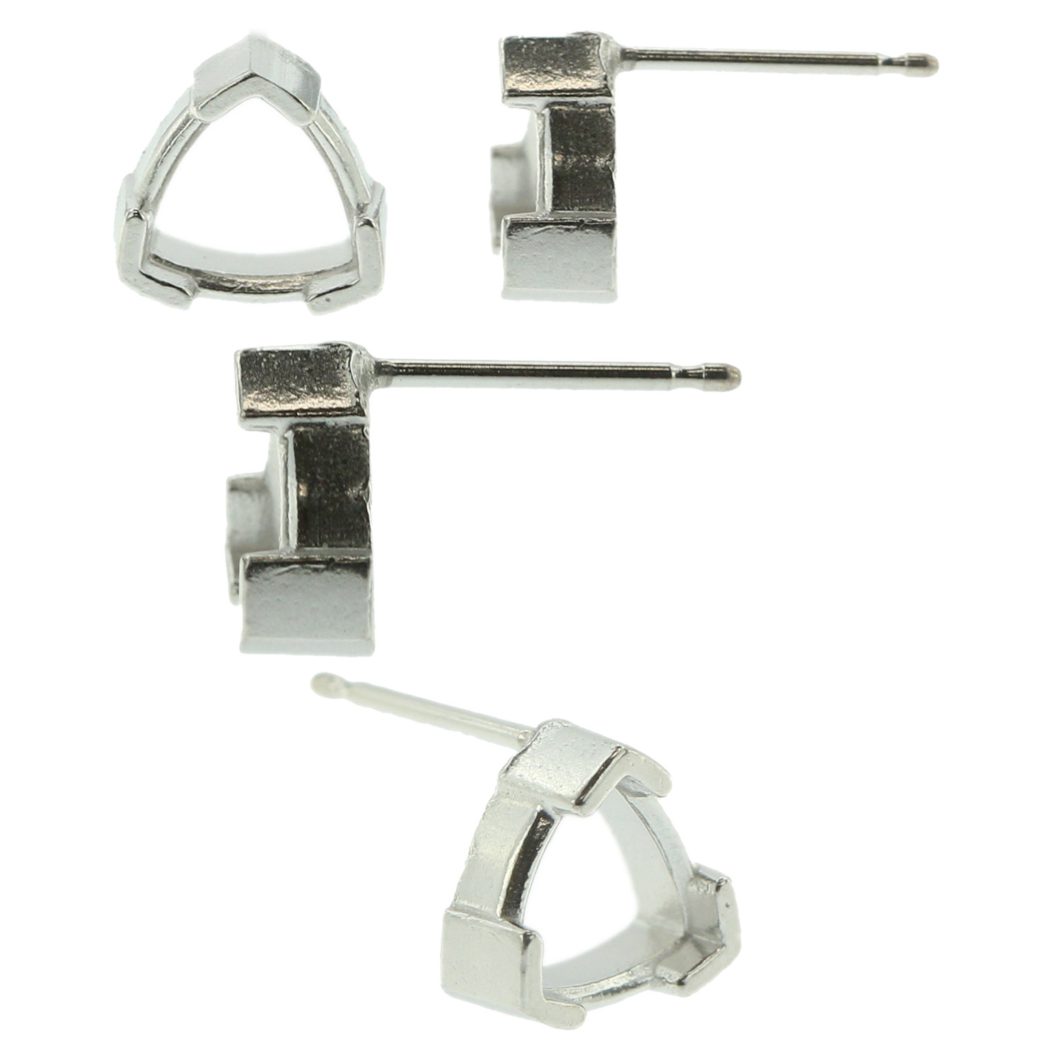 14k White Gold V-End Trillion Stud Earring Mounting Setting Push Back Post USA