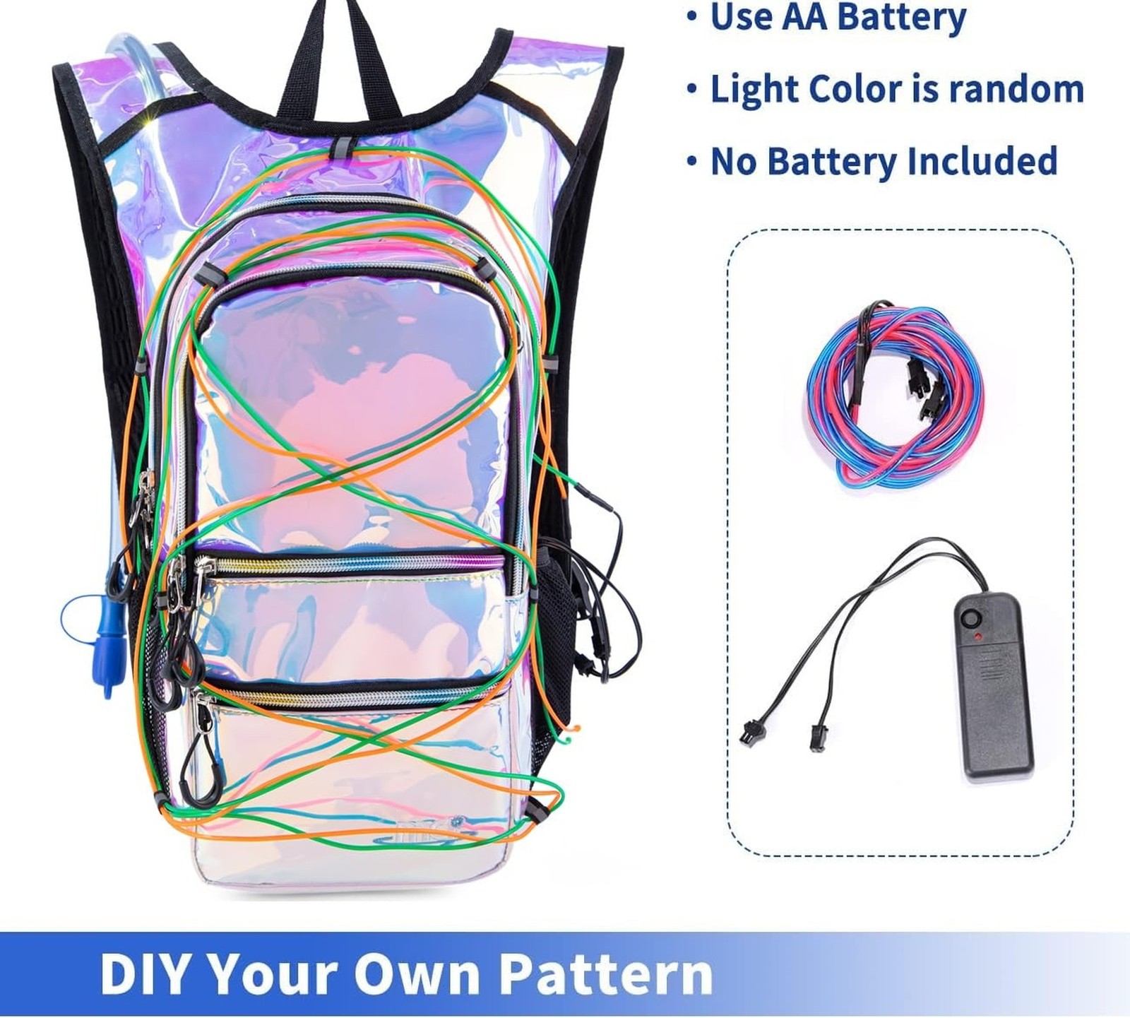 Hydration Backpack Pack with Cool Lights, 2L Water Bladder, Lightweight Bag f...