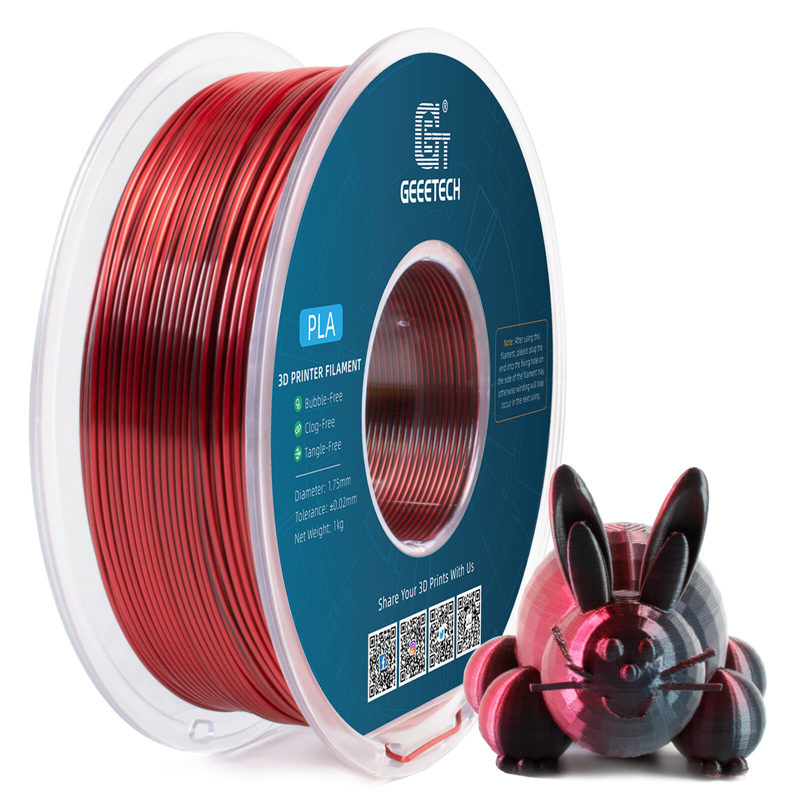Geeetech 3D Printer Filament Silk PLA Dual Color Black+Red 1.75mm 1KG Per Roll