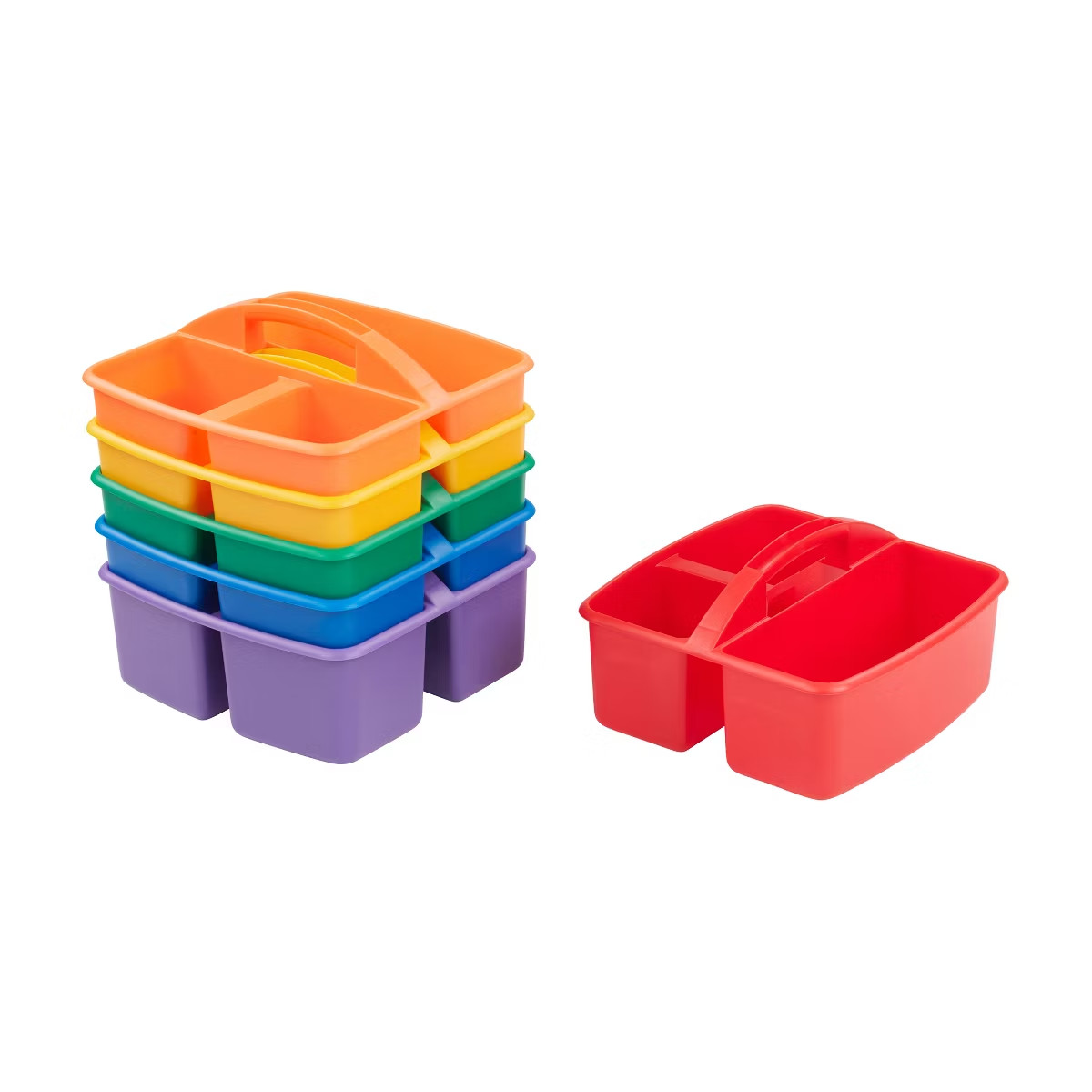 3-Compartment Small Plastic Caddy, Multipurpose Organization, Primary, 6-Pack