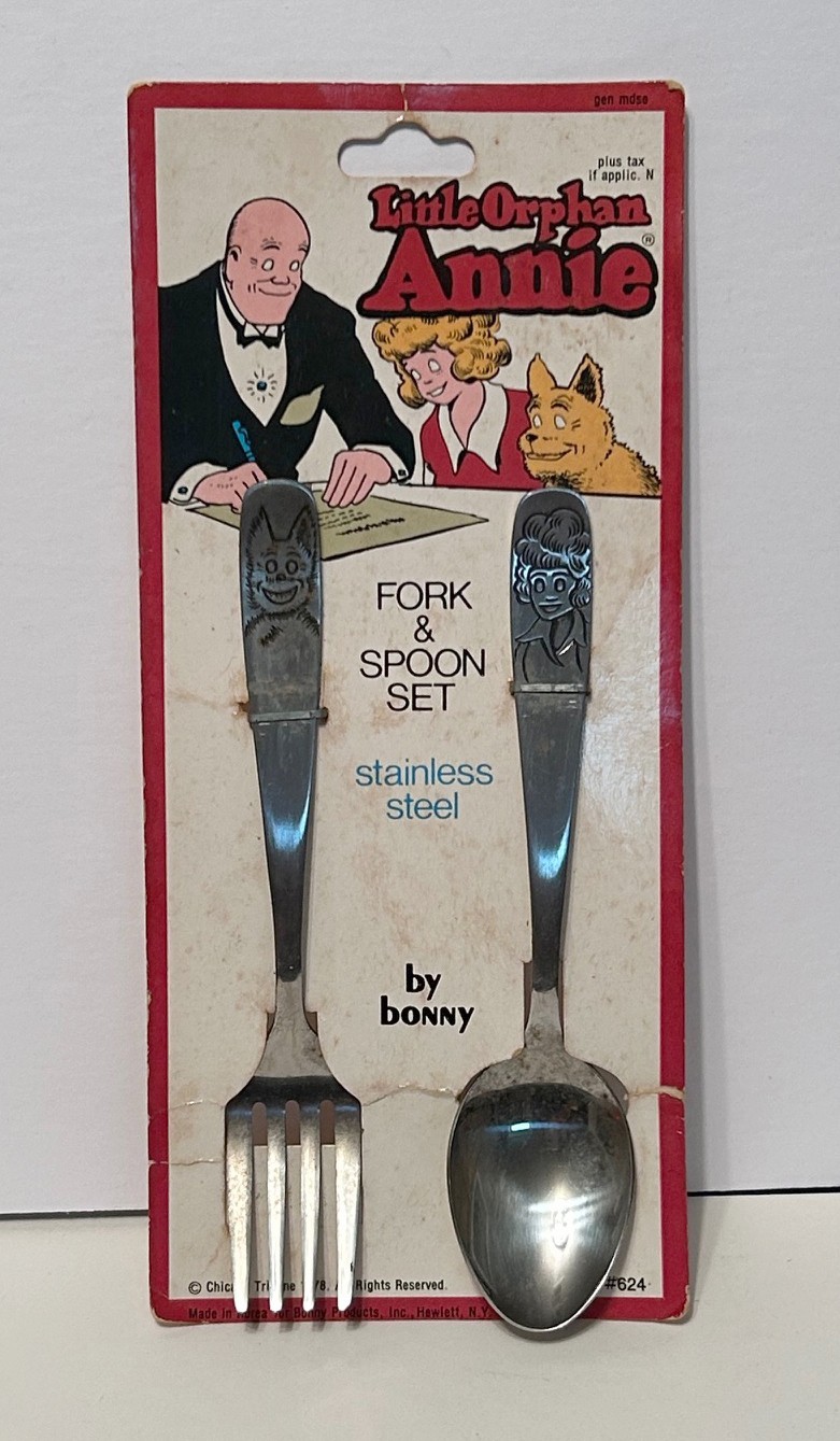 Vintage Little Orphan Annie Fork And Spoon Set By Bonny Stainless Steel NOS