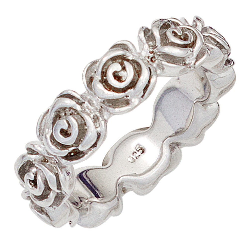 Jobo ladies' ring roses 925 sterling silver rhodium-plated silver ring RW: 50