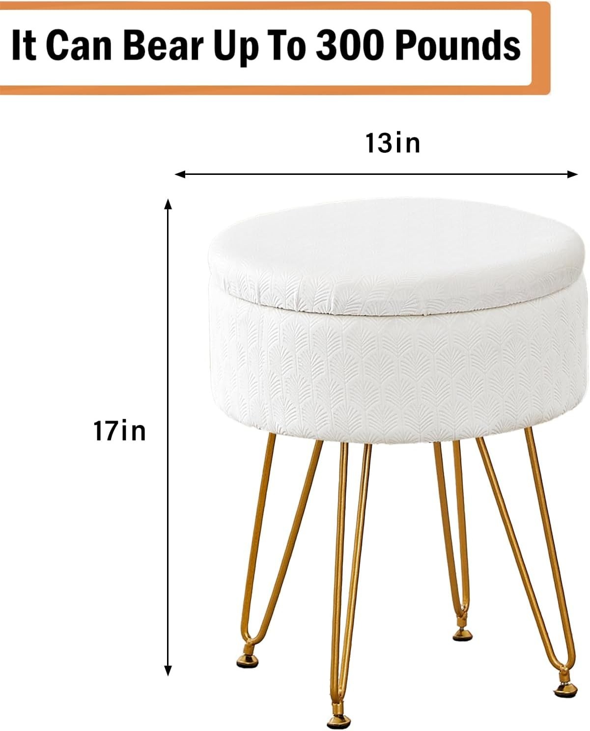 Velvet Storage Ottoman Round Footrest Stool Multifunctional Upholstered Ottoman