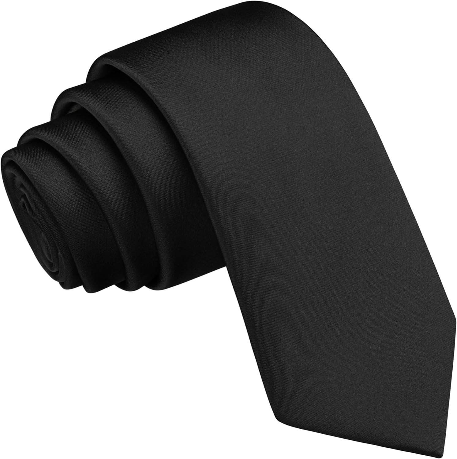 Branduce 2.4"（6cm） Mens Solid Skinny Satin Tie Pure Color Slim Necktie Black