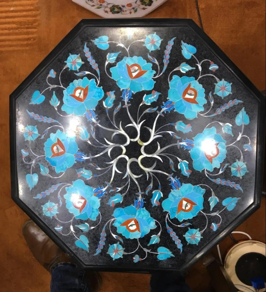Handmade Marble Inlay Table 12" Octagon Pietra Dura Center Side Table Top