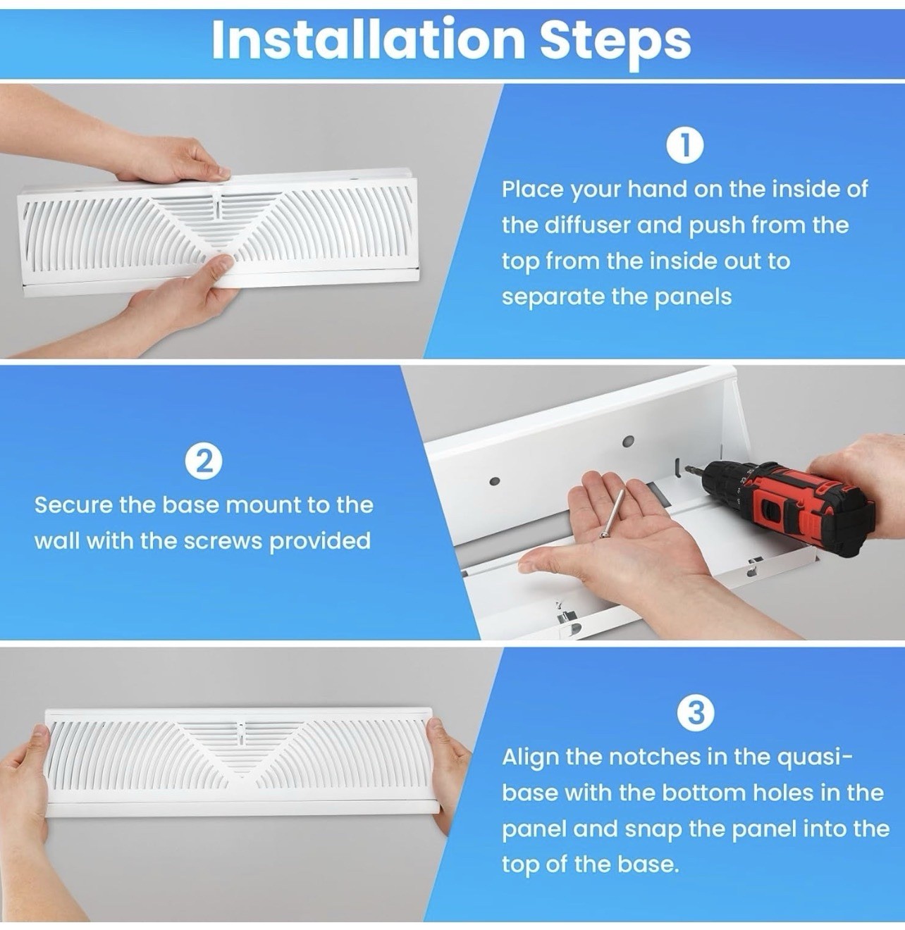 6 Pcs Baseboard Register Vent 15” Round Flow Diffuser Covers (White)