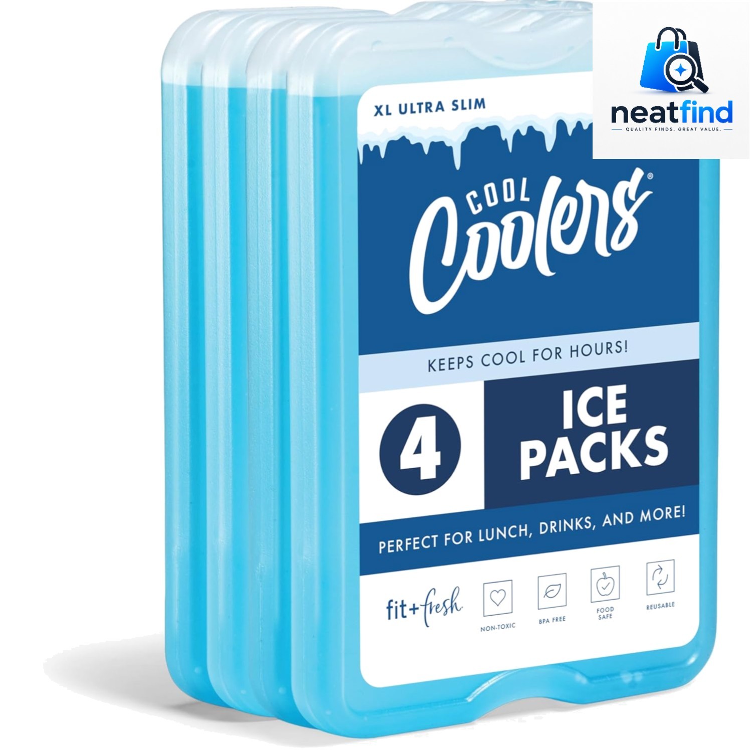 Cool Coolers by 4 Pack XL Slim Ice Packs, Quick Freeze Space Saving Reusable ...
