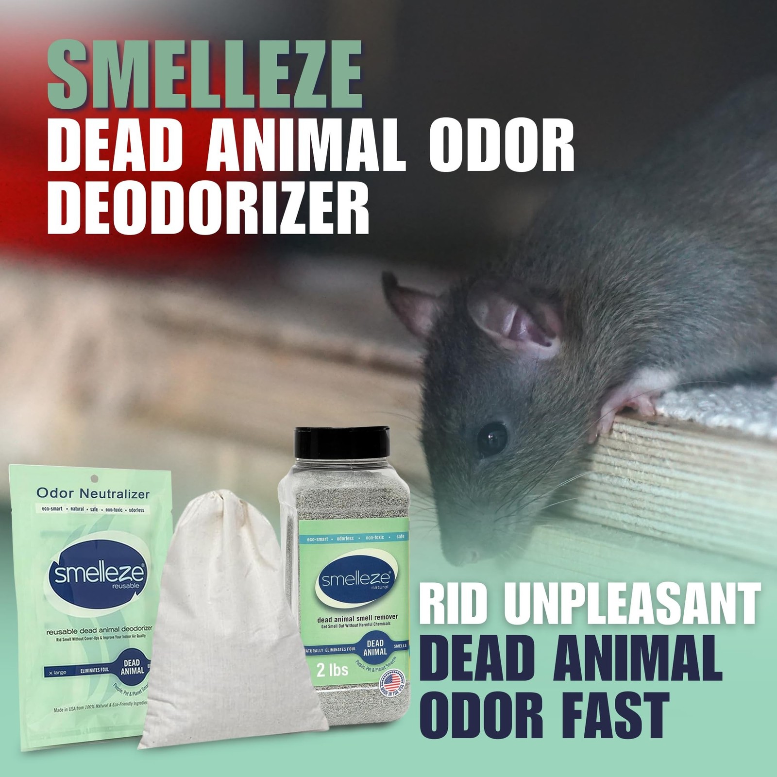 SMELLEZE Ultimate Odor Removal Bundle – 2 lb. Granules + 1 Reusable Pouch