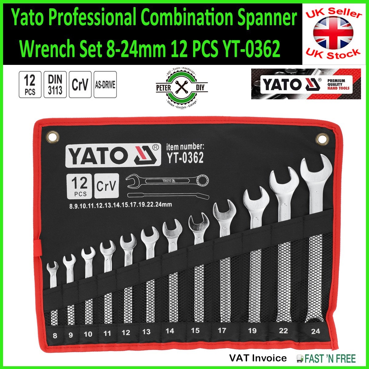 Combination Spanner Wrench Set 8-24mm 12 Pcs Yato Professional YT-0362