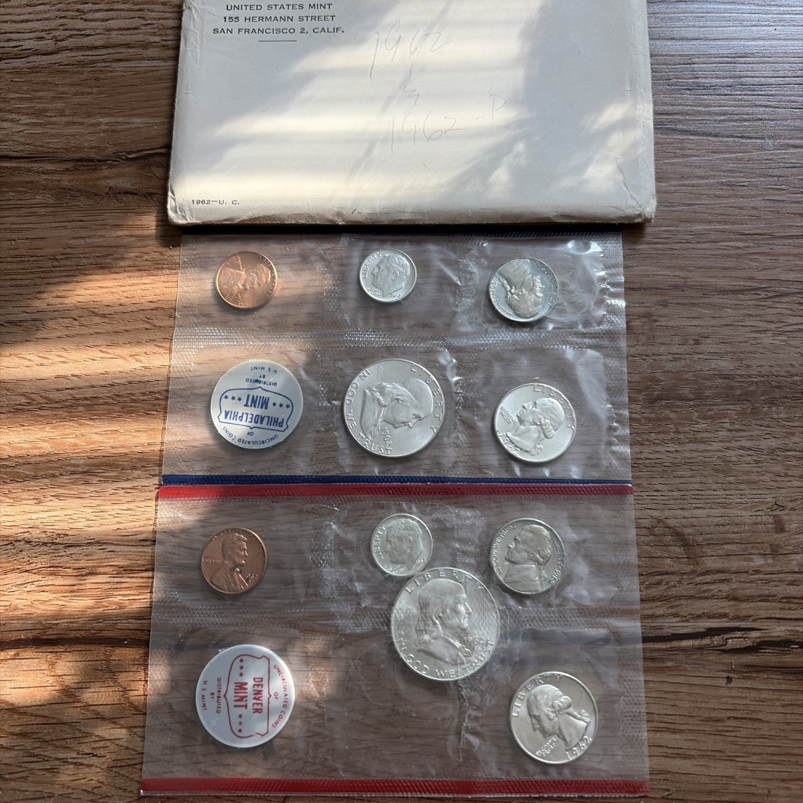 1962 U.S. Mint Set P & D Uncirculated Business Strike Coins w/ Envelope 90%