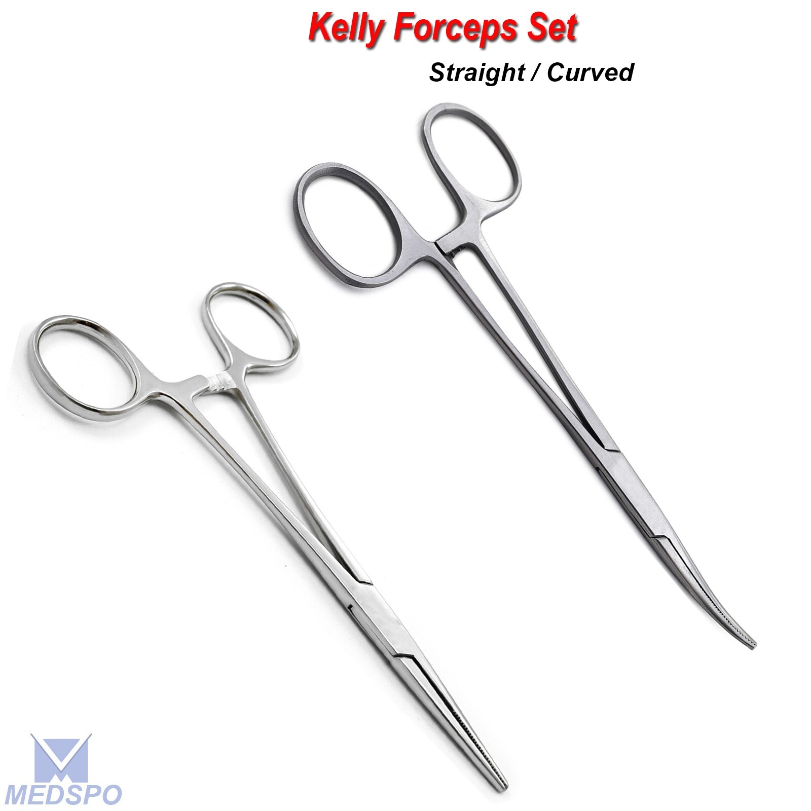 Surgical Hemostatic Artery Clamp Locking Kelly Forcep Straight & Curved Set Of 2