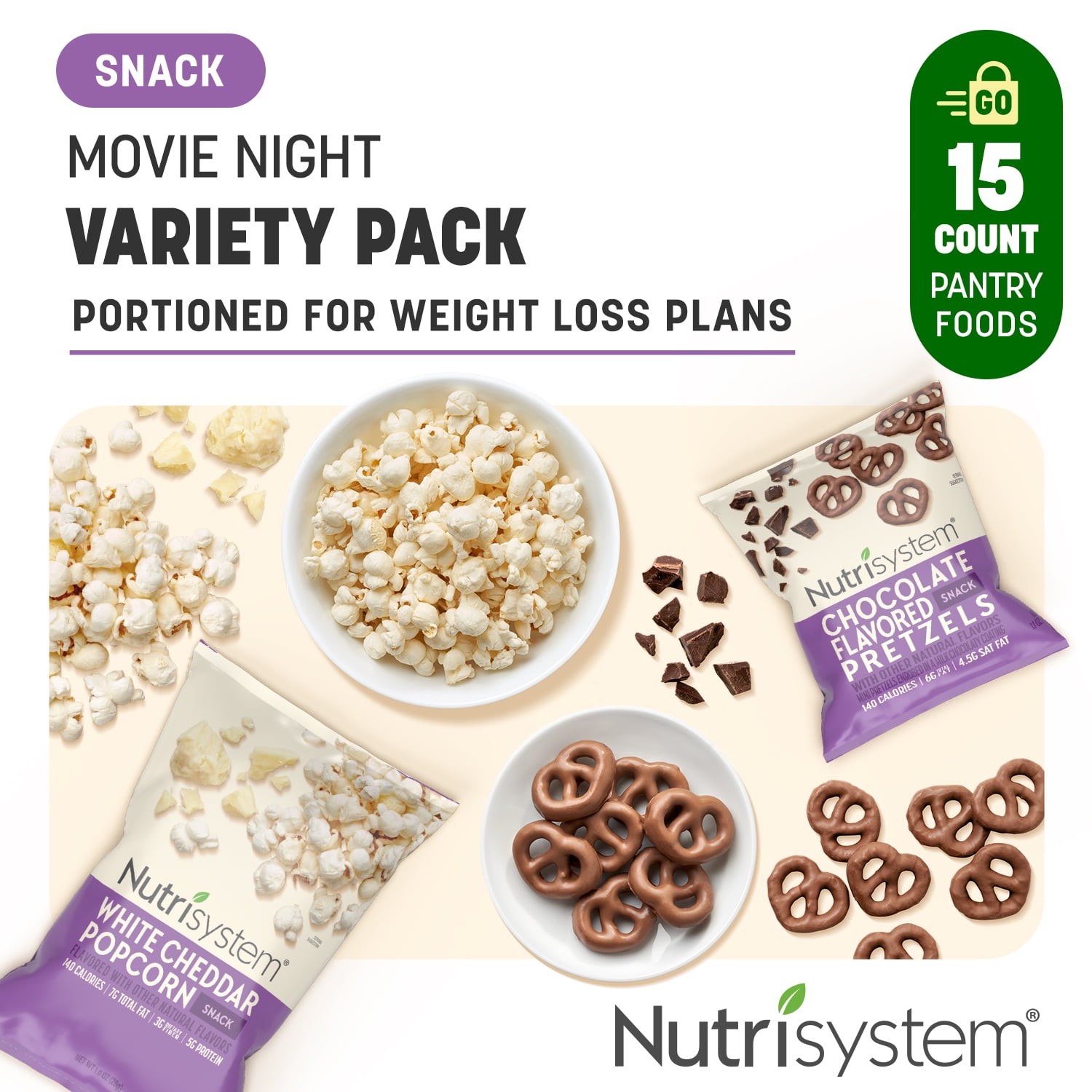 Nutrisystem Movie Night Chocolate-Covered Snack Pack, Pretzels ,15 Ct