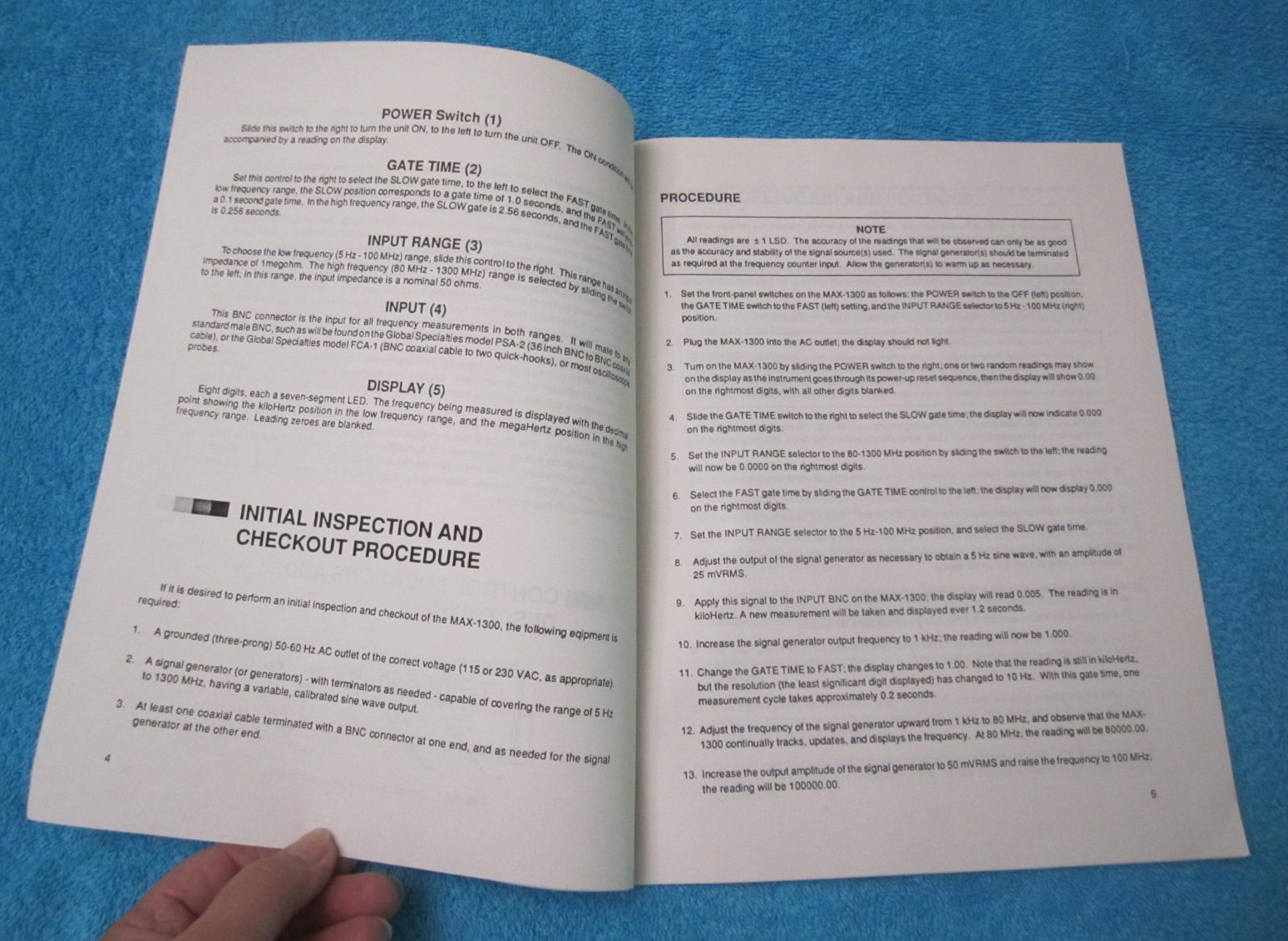 GLOBAL SPECIALITIES MODEL MAX-1300 FREQUENCY COUNTER INSTRUCTION MANUAL