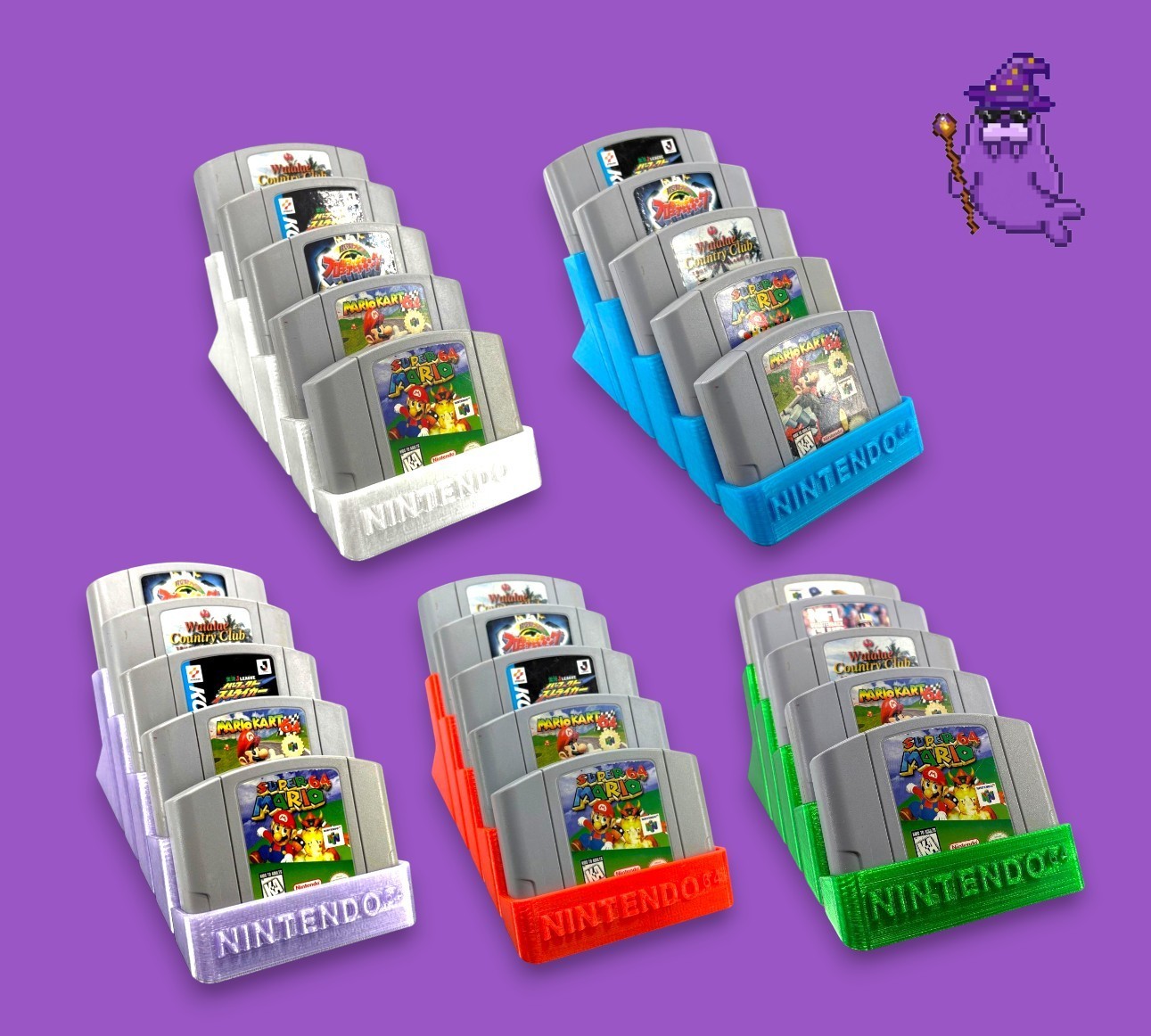 Nintendo 64 Game Cart Display Stand | Funtastic Translucent Colors, 5-Game Stand