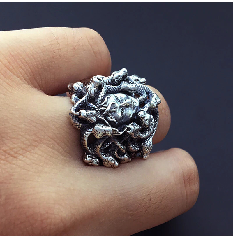 Fashion Jewelry Ancient Greek Silver Medusa Snake Ring 324