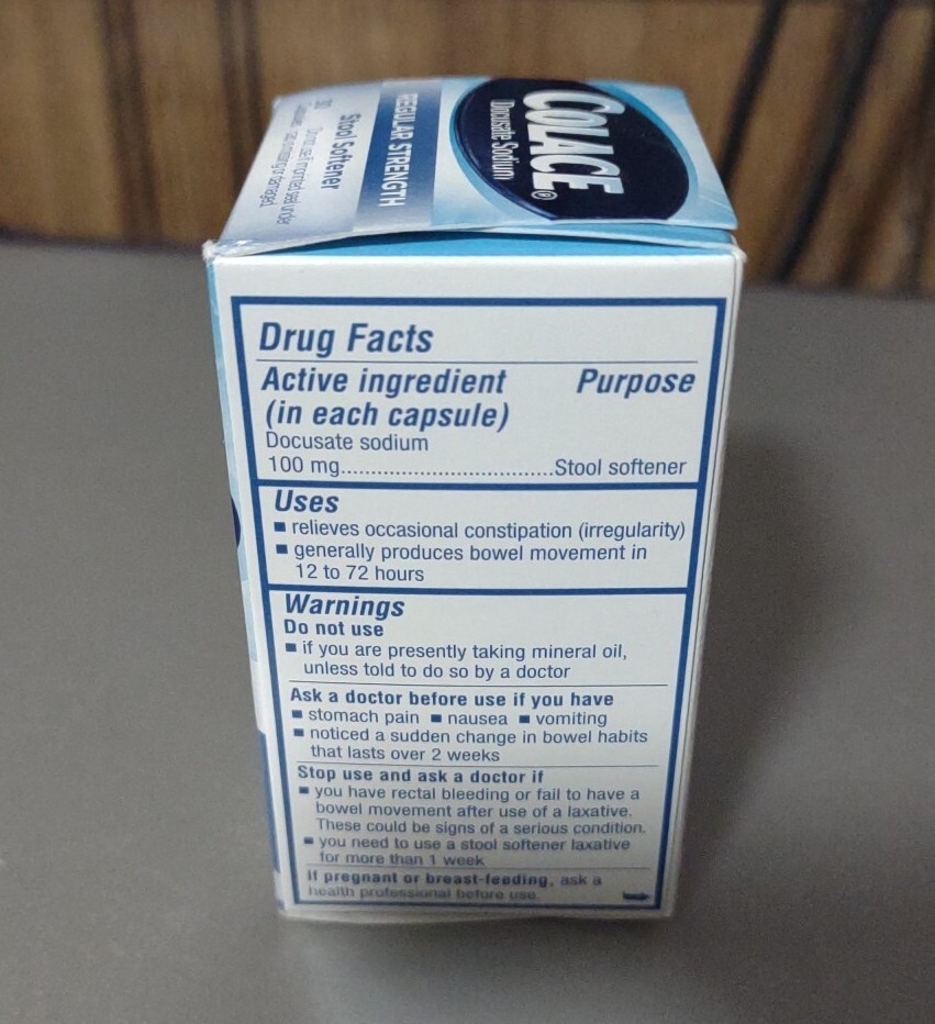 Colace REGULAR STRENGTH 100mg Stool Softener 30 capsules 12/2024