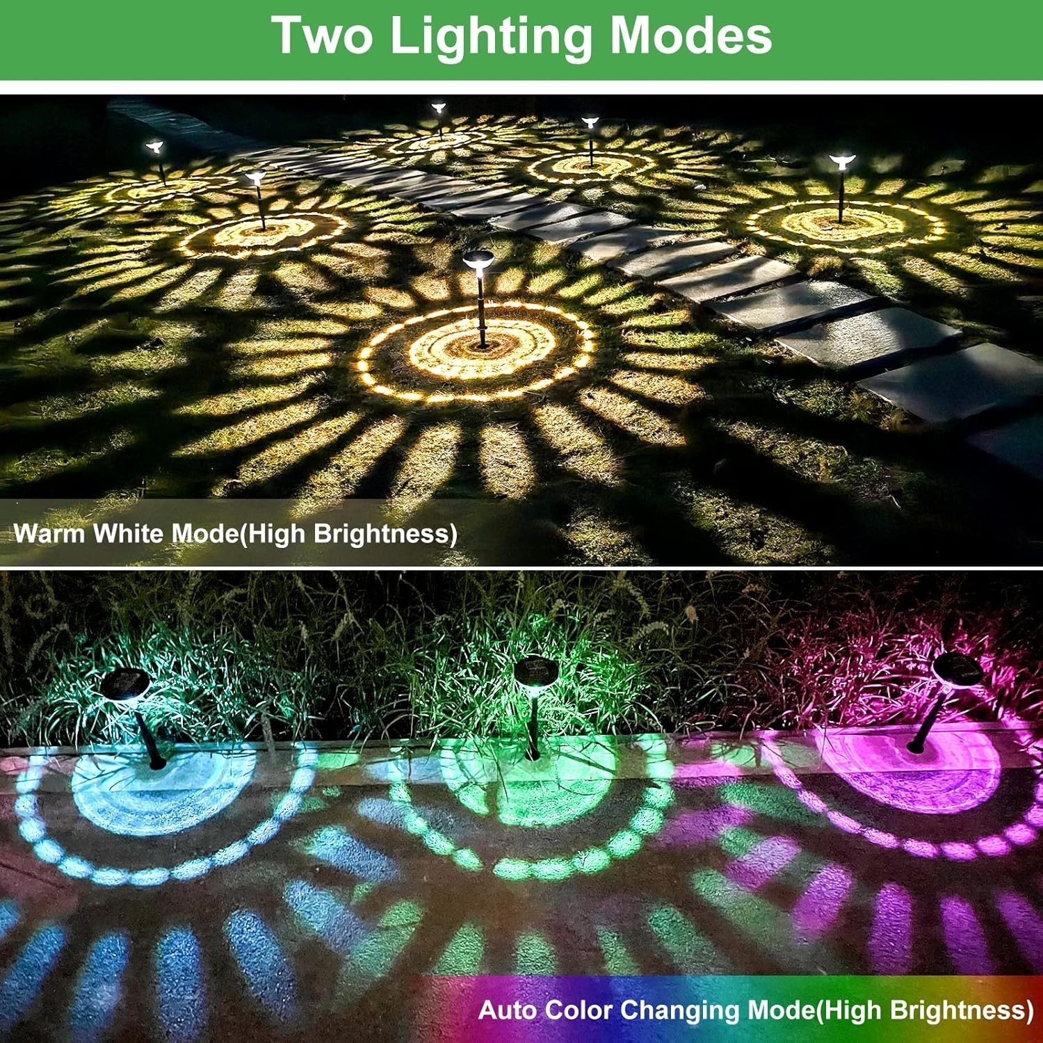 2/6/8 Pack Solar Pathway Lights, Multicolor & Warm White LED, IP67 Waterproof