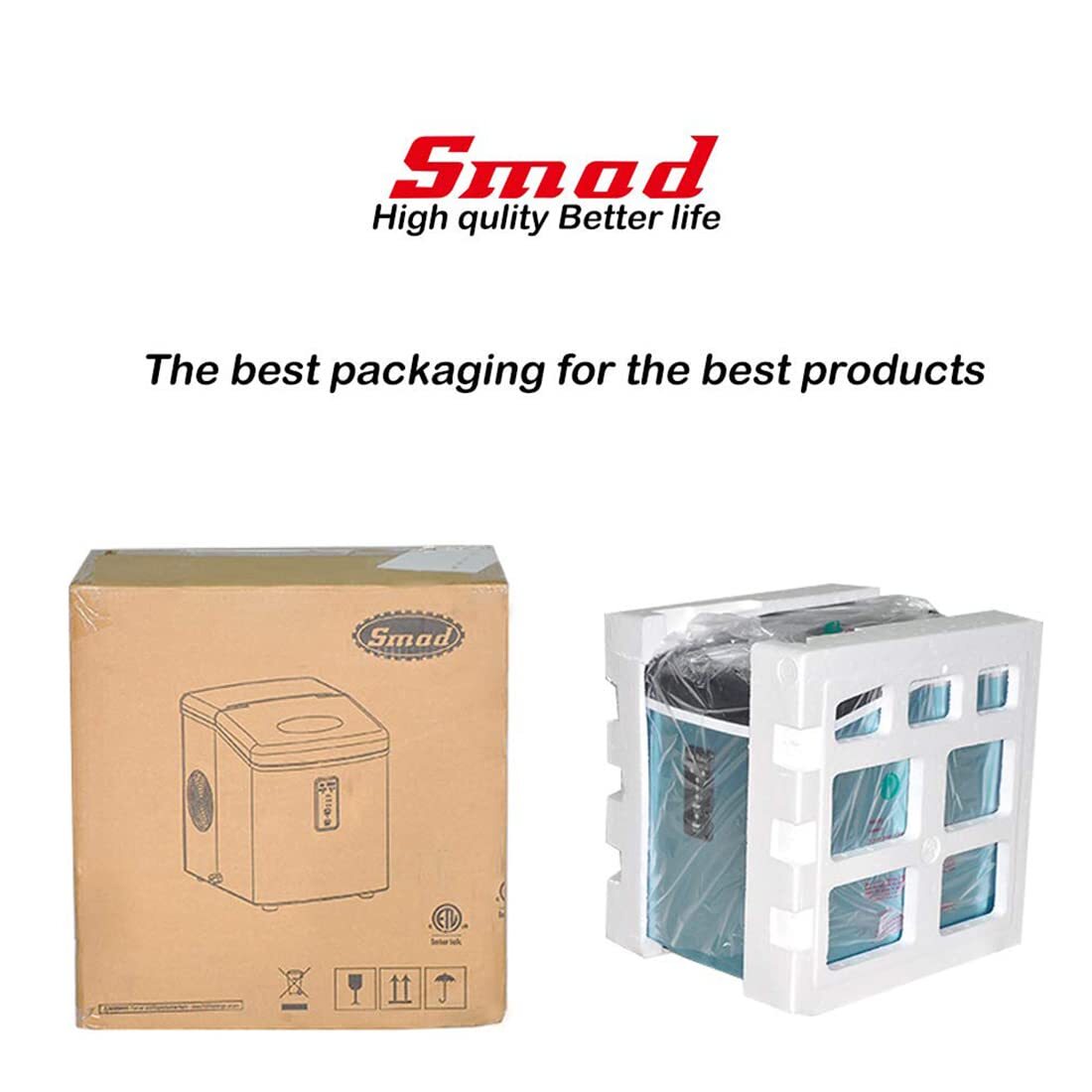 Smad Countertop Ice Maker Stainless Steel Ice Making Machine 33lbs/24h