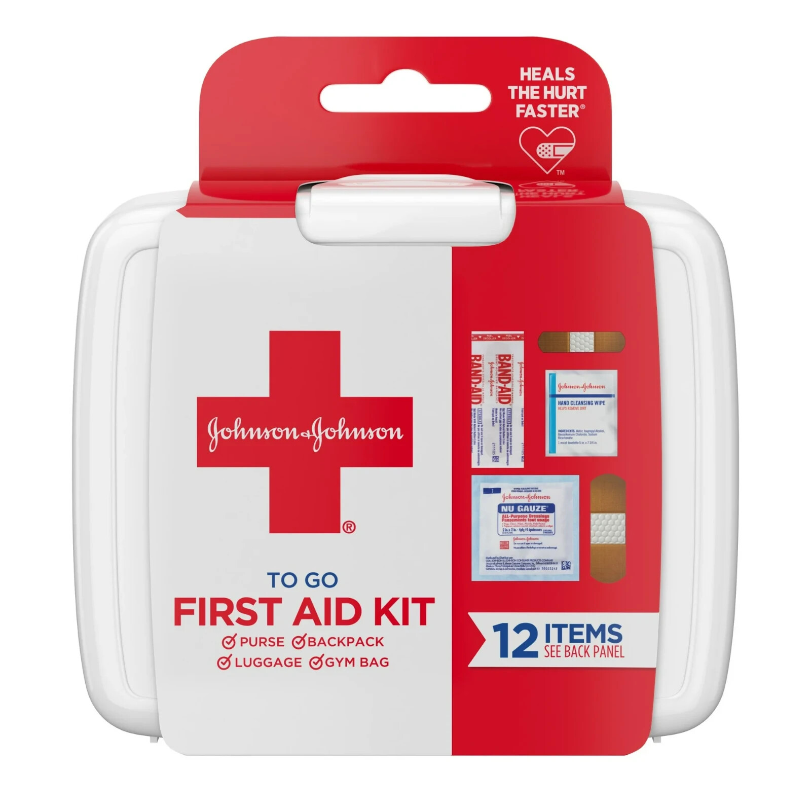 Johnson & Johnson Red Cross Mini First Aid To Go Kit, 12 Pieces, Plastic Case