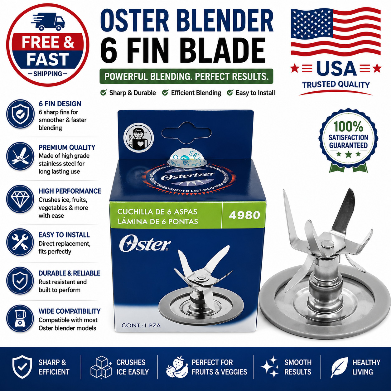 Replacement Parts 6 Point Fusion Blade Cutter Assembly Compatible with Oster