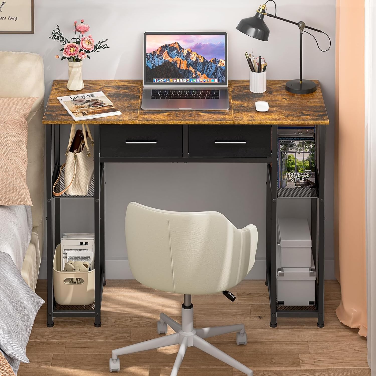 Computer Desk W/ Drawers 37.3 Inch Home Office Work Desk W/ Storage Shelf