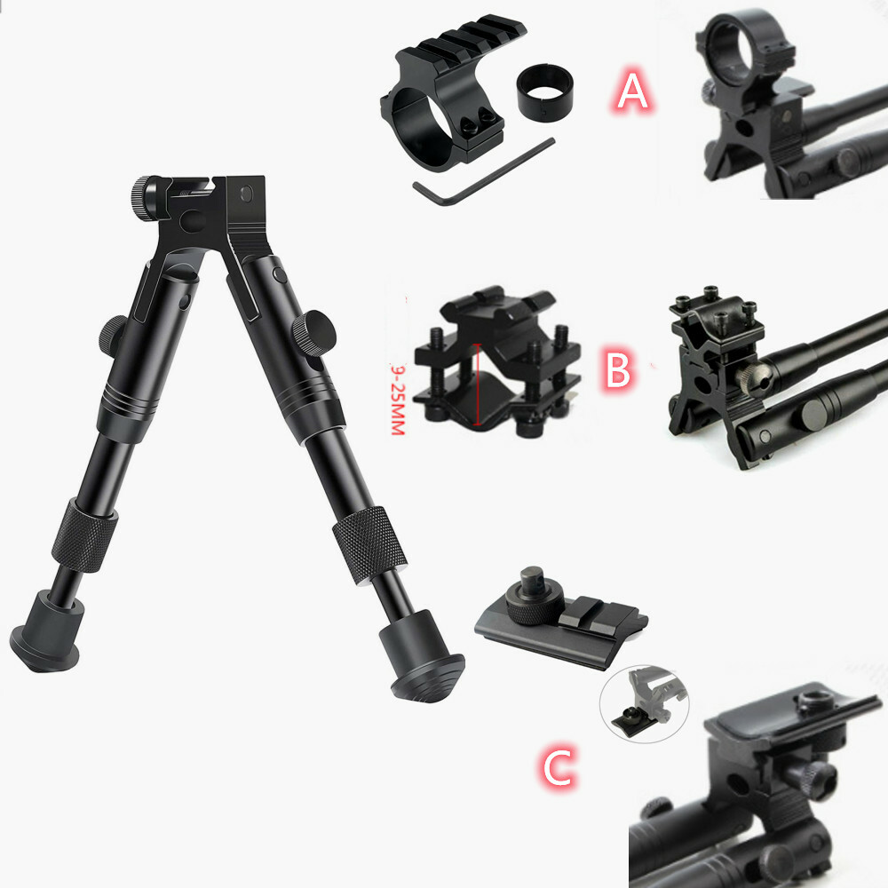 6''Spring Return Hunting Rifle Bipod with Ring Mount/Swivel Adapter/Barrel Mount