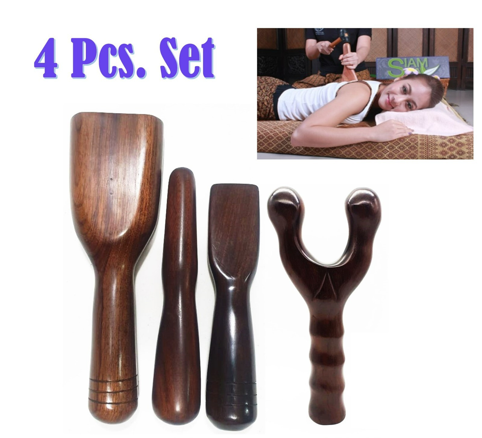 TOK-SEN Hammer Massage Tool Wooden Tool Therapy Thai Tok-Sen Set of 4