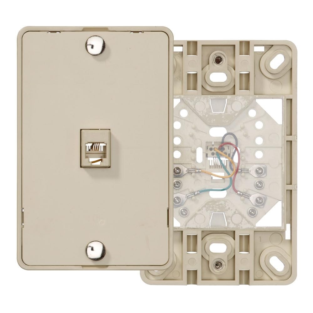 Leviton Telephone Wall Jack, 6P4C, Screw Terminal, 40214-I, Ivory