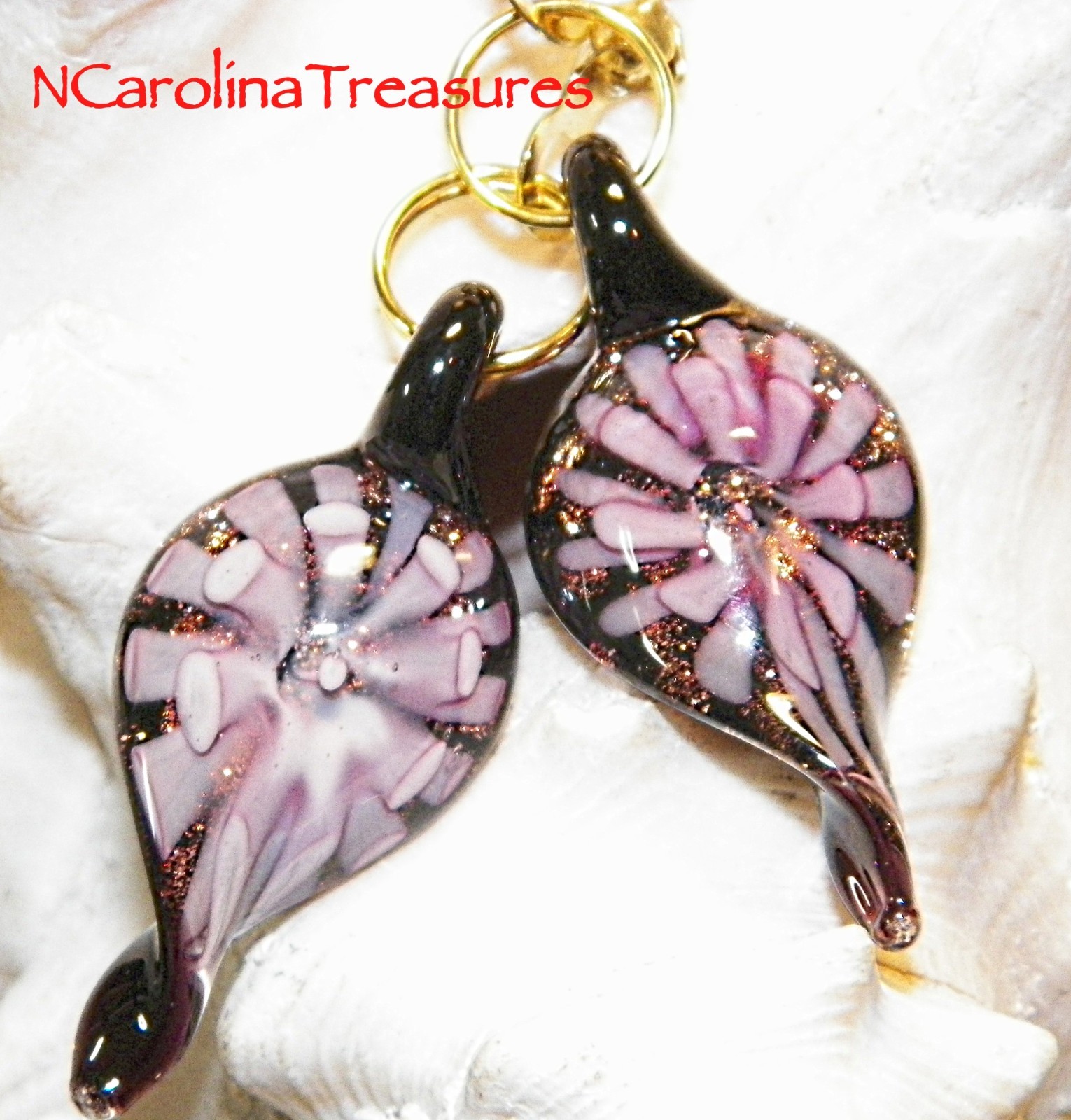MURANO GLASS CEILING FAN SWITCH PULL LEAF DESIGN PURPLE FLORAL BURST SMALL PAIR