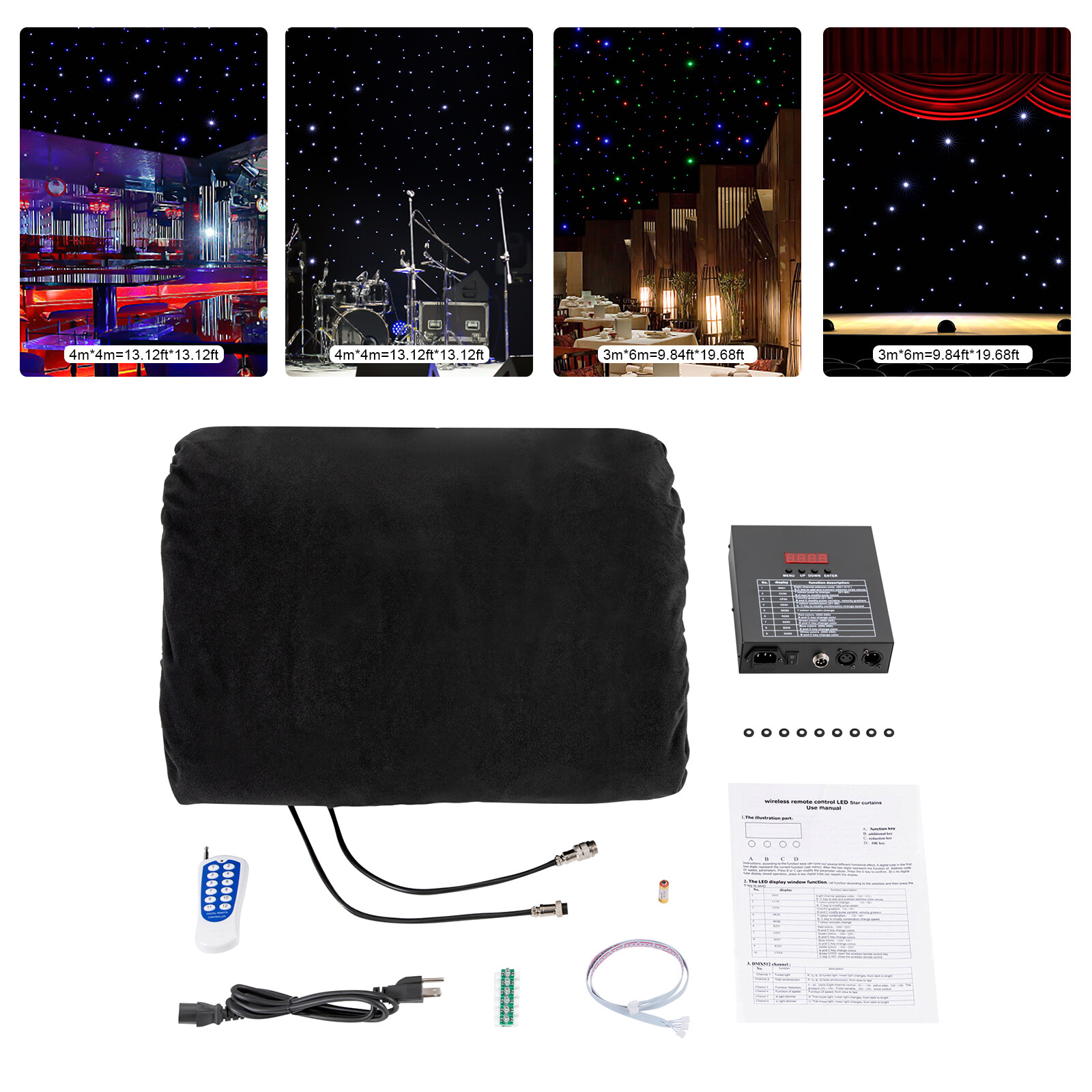 Star Stage Backdrop 20x10FT LED Star Curtain Background Starry Sky DMX512 Remote