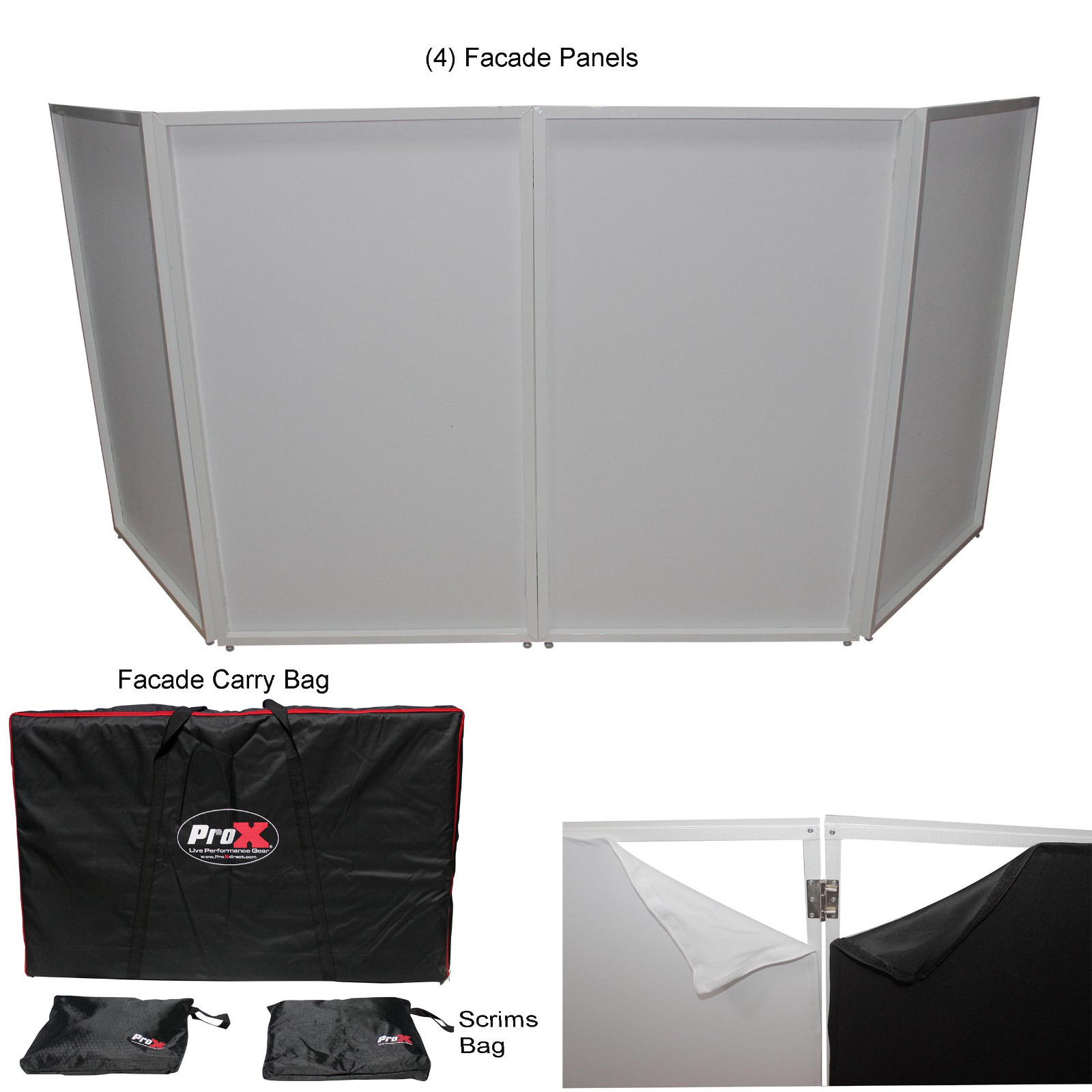 ProX Aluminum DJ Facade with White & Black Scrims Package + Carry Bag