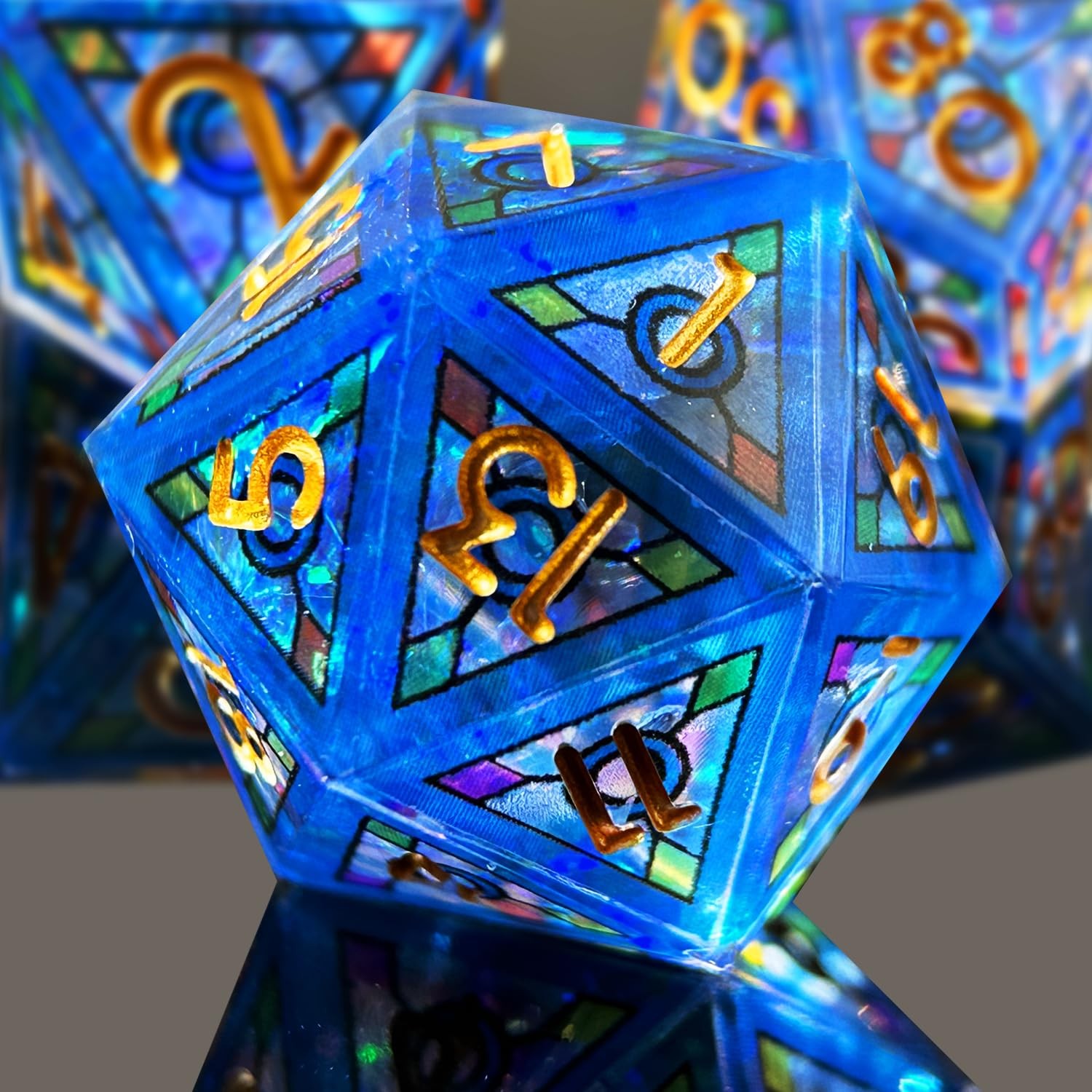 Double Layered Resin Dice Set 7pcs/ Stained Glass Effect & Gold Numbers/Sharp...
