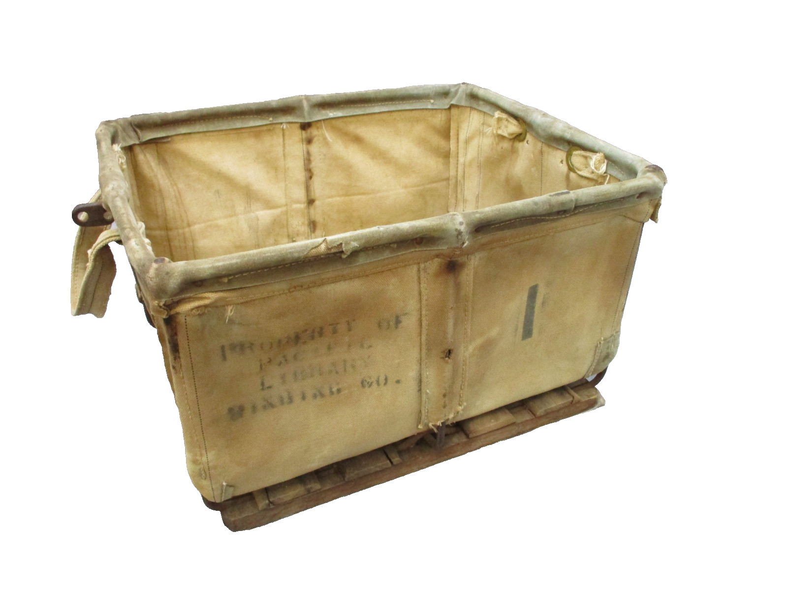 Vintage Pacific Library Binding Co Canvas Basket Truck Industrial Storage Bin
