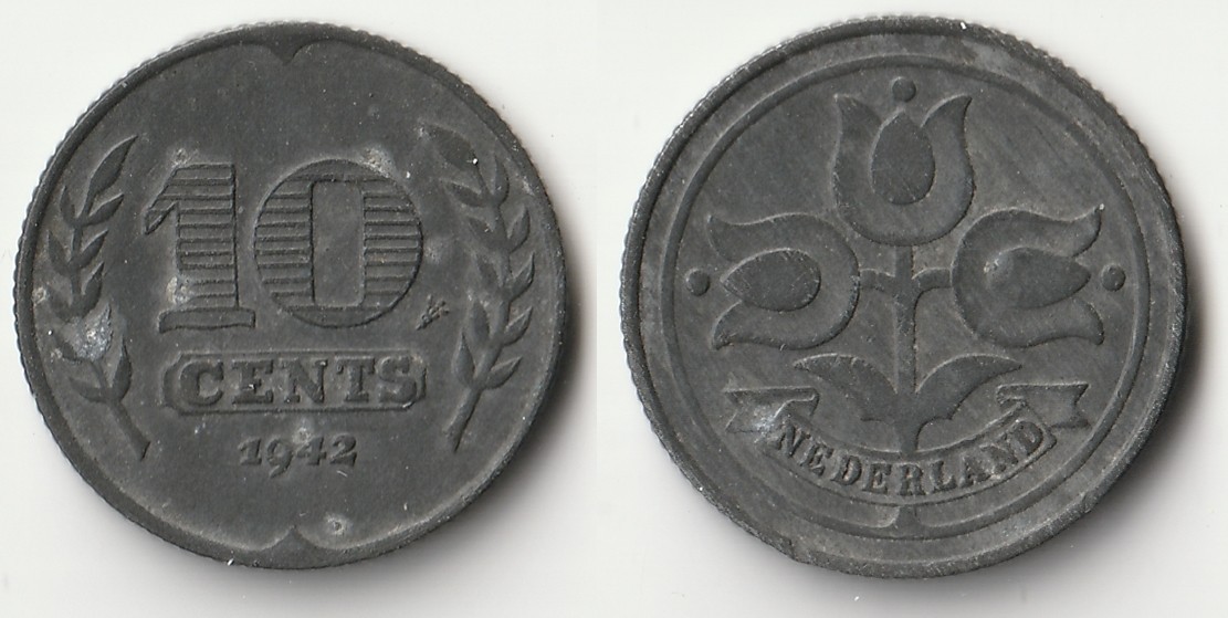 1942 Netherlands 10 cents coin #2