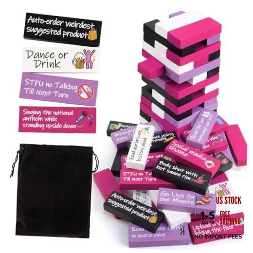 Drinking Games for Adults, 44 Social Challenges & 10 DIY Wood Blocks | 54 PCS