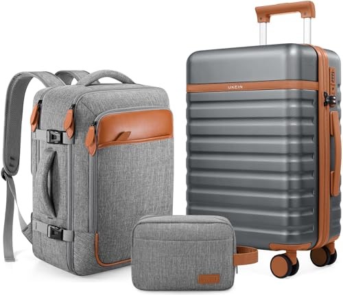 Luggage Sets 3 Piece, Carry On Luggage 20In With 3 piece set (20inch) Grey