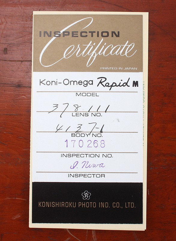 KONICA INSPECTION CARD FOR RAPID OMEGA M/189568