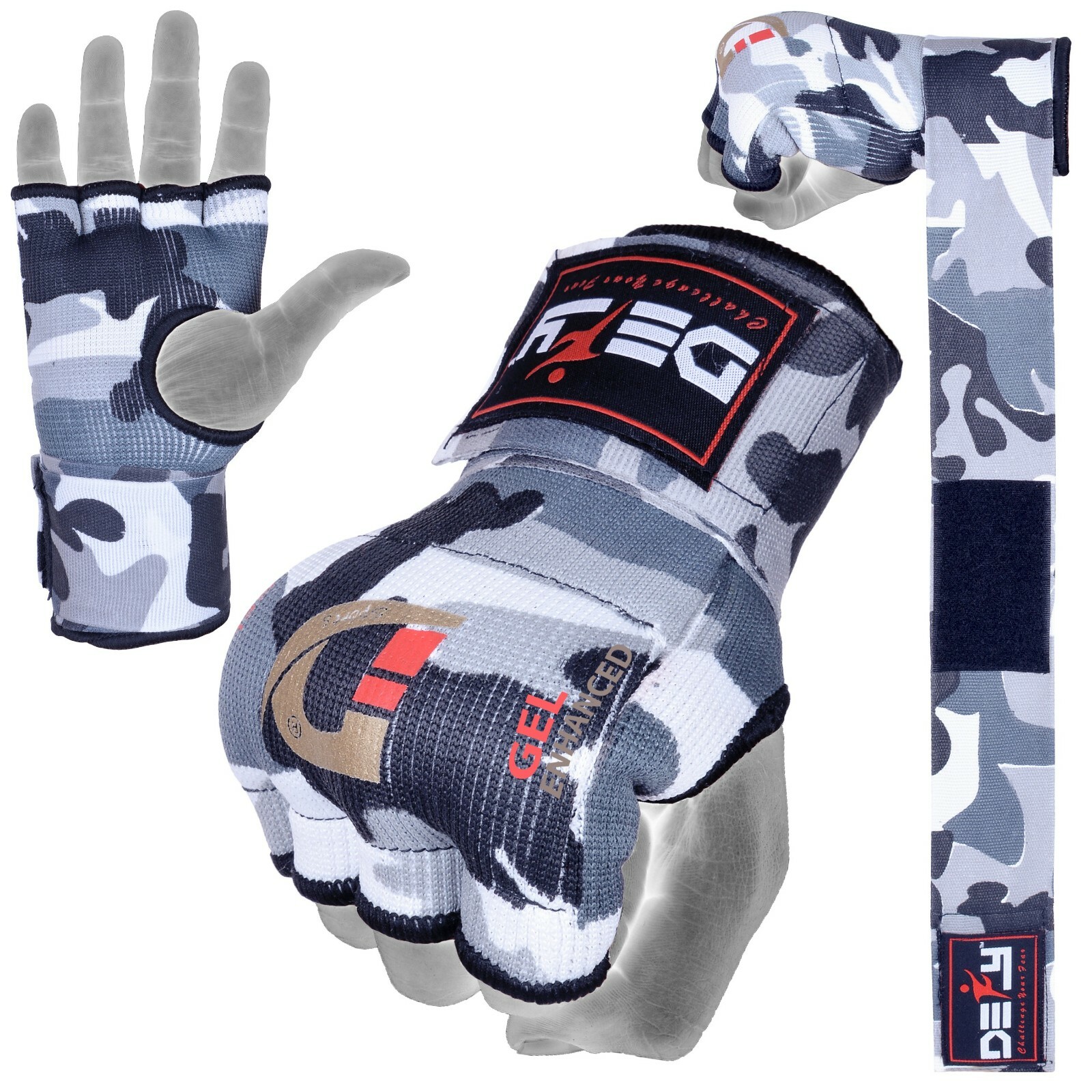 DEFY Gel Padded Ladies Inner Gloves with Hand Wraps MMA Muay Thai White Camo