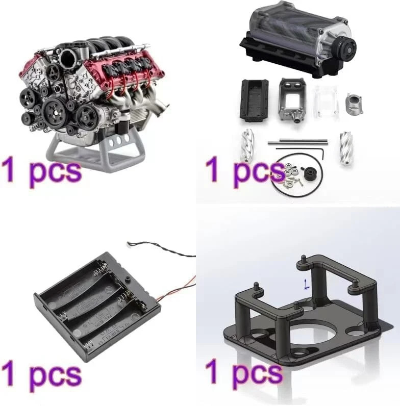 Mini V8 Engine Kit Working Model Electric Supercharger DIY RC