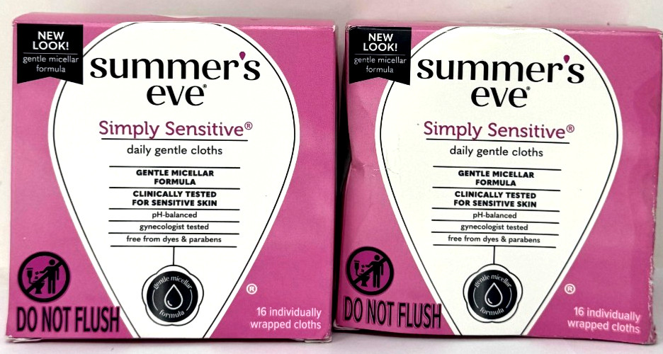 SUMMER'S EVE On The Go Cleansing Cloths/SIMPLY SENSITIVE 16 CT each 2 Packs