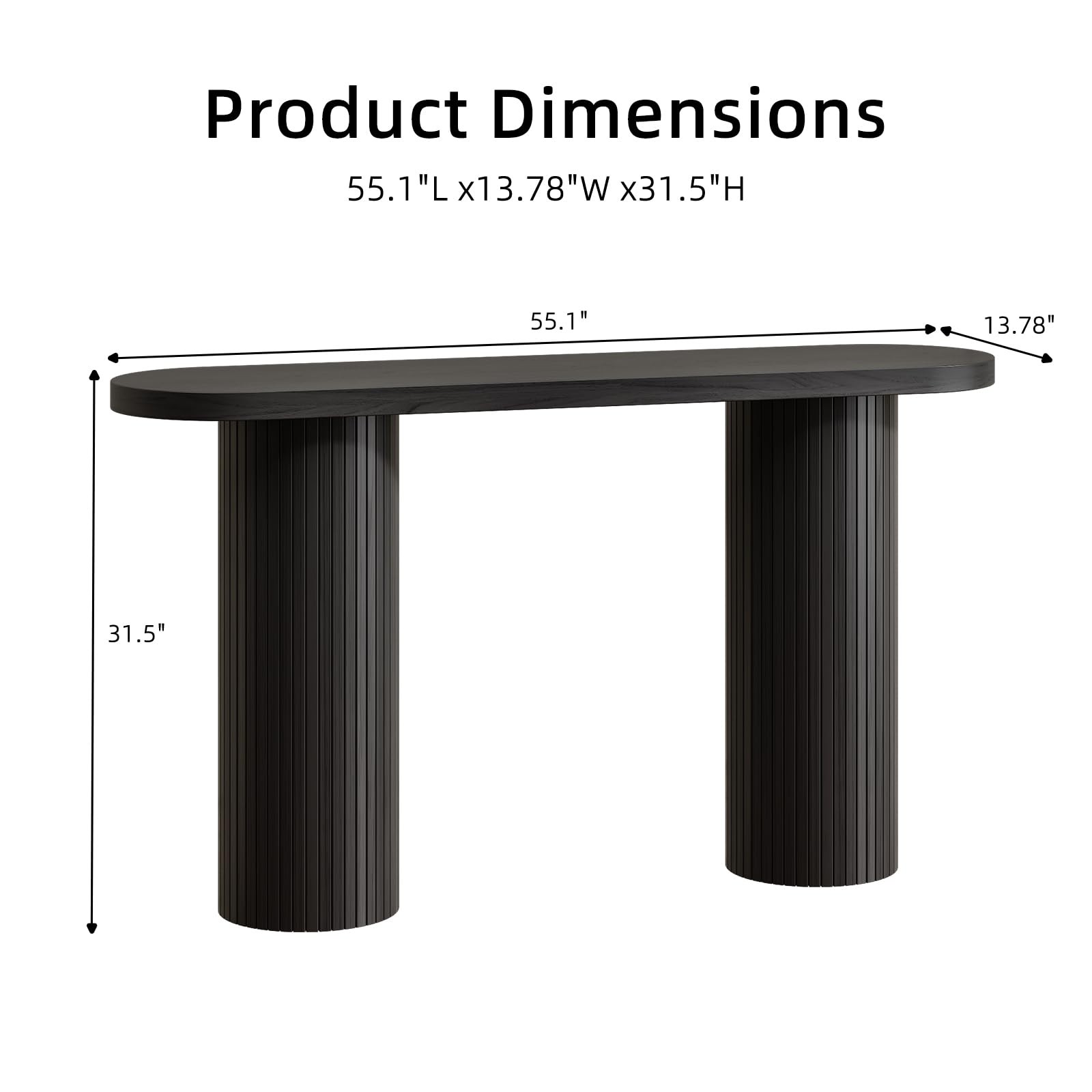 55 Inch Entryway Console Table, Fluted Sofa Table Behind The Couch, Mid-Centu...
