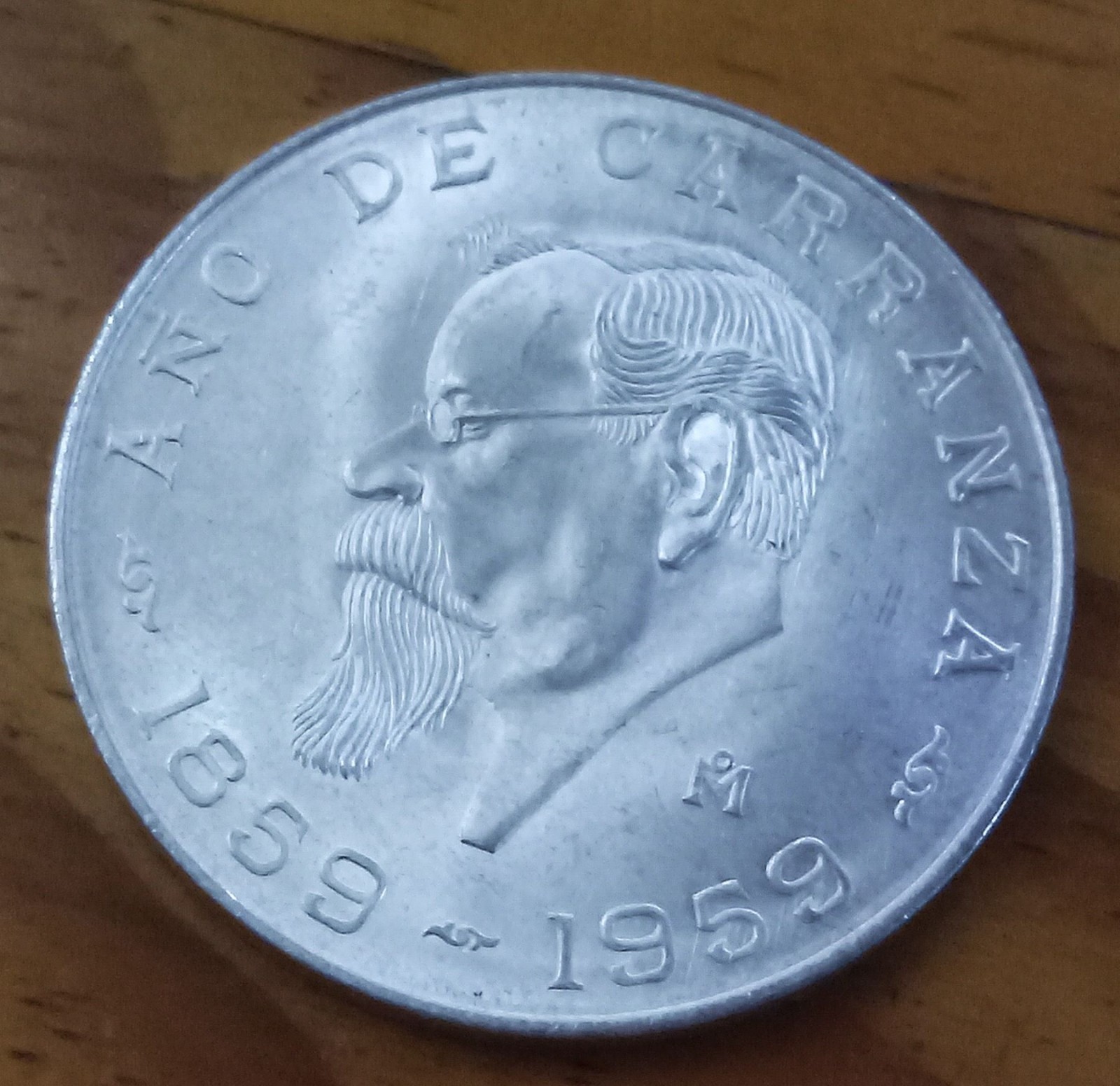 LOVELY GEM 1959 MEXICO .720 SILVER CARRANZA, 5 PESOS, 1-YEAR TYPE, RADIANT !