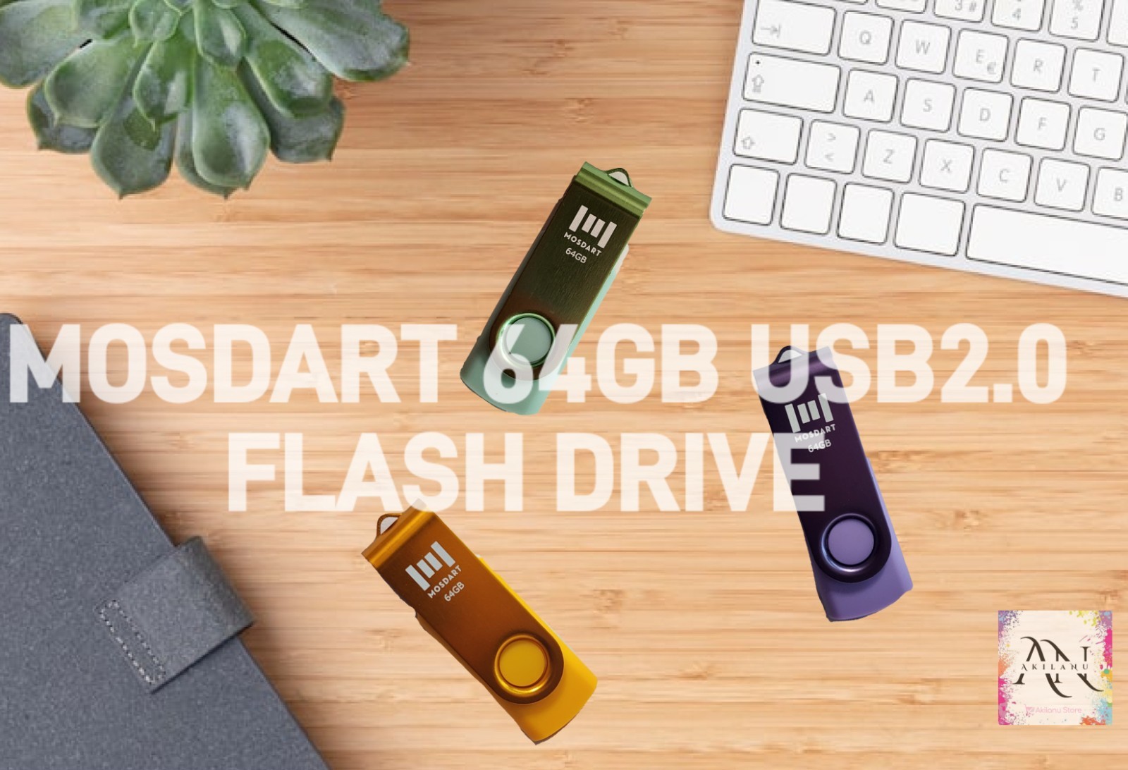 64gb USB2.0 Flash Drive with Keychain Loop MOSDART Pastel Colors