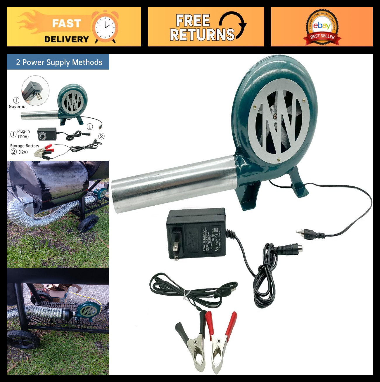 Variable Speed Dual Blower Fan 12V-120V for BBQ, Mini Forge & Charcoal Starter