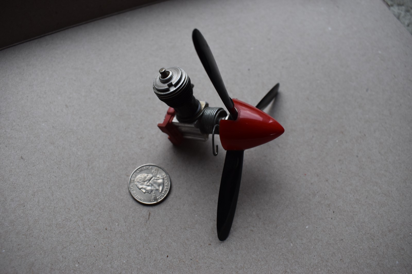 Vintage small RC airplane motor. Spring start.