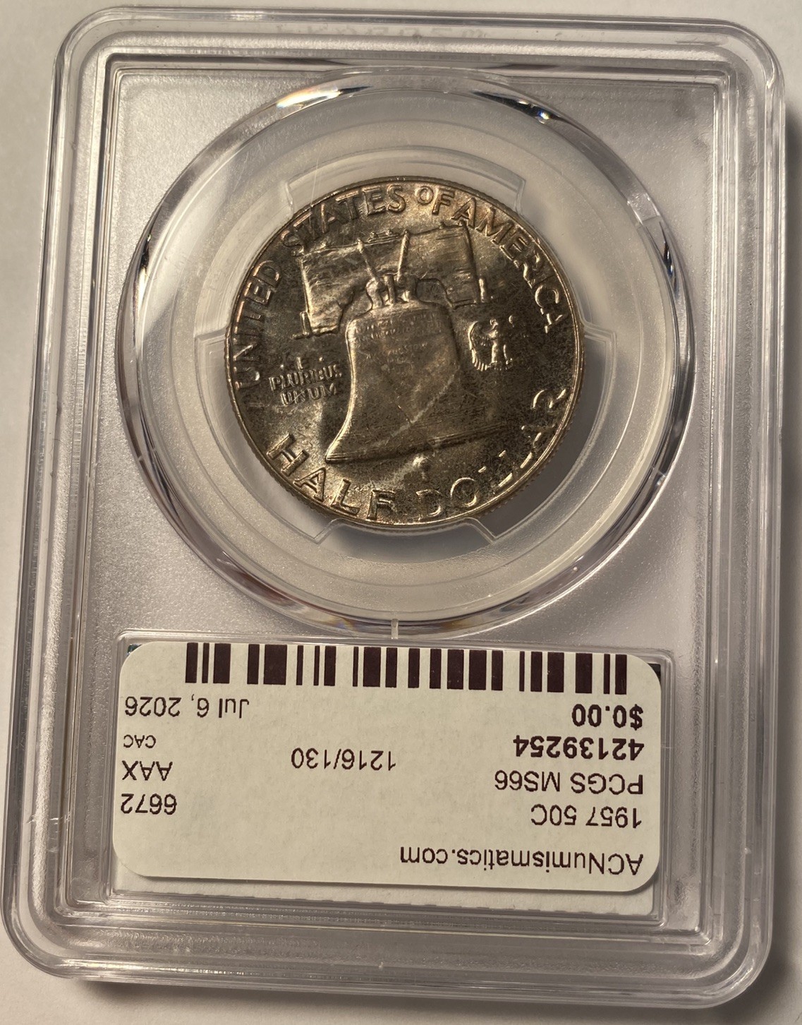 1957 Franklin Half Dollar PCGS MS66 CAC Mint Set Toning